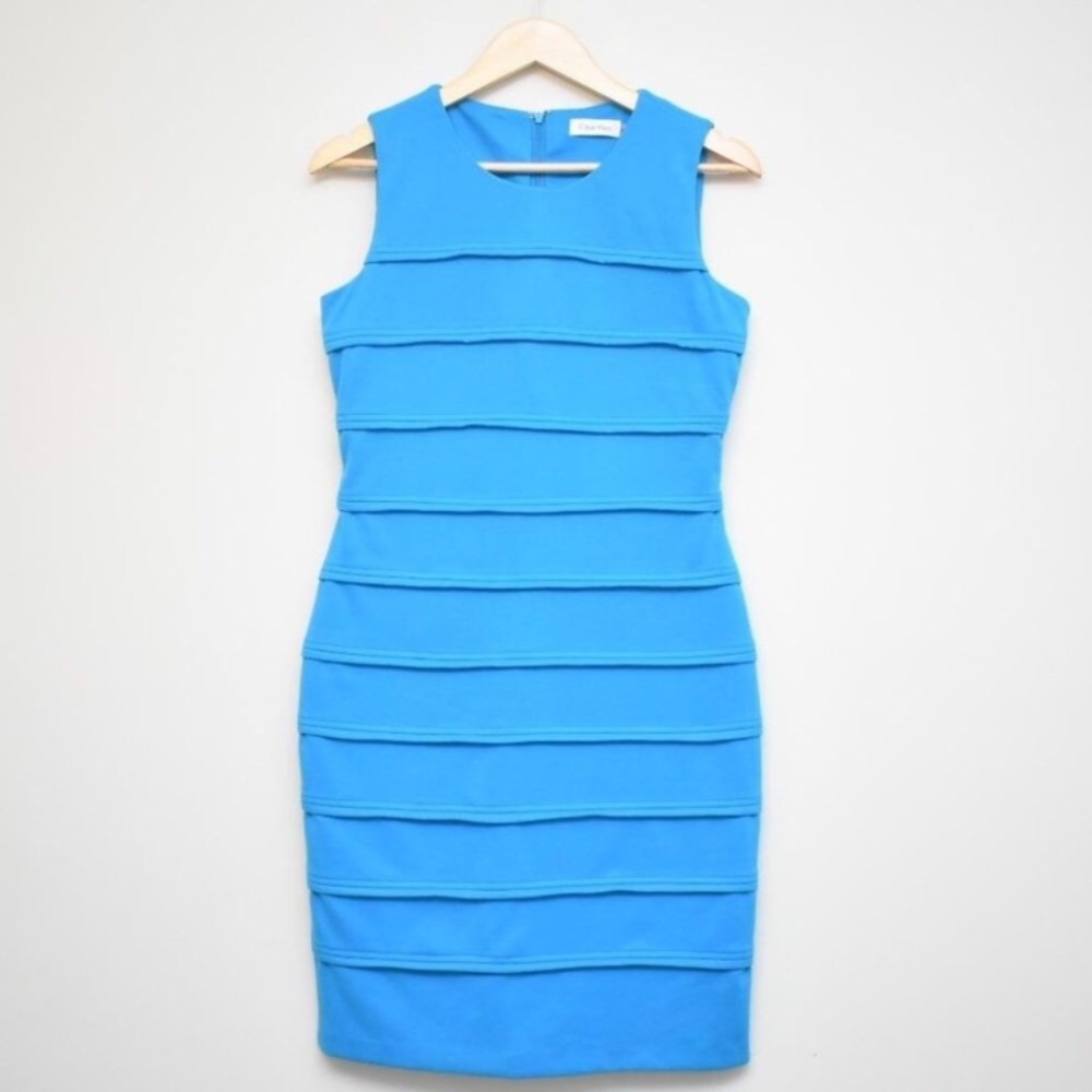 CALVIN KLEIN Blue Stripe Texture Sheath Dress